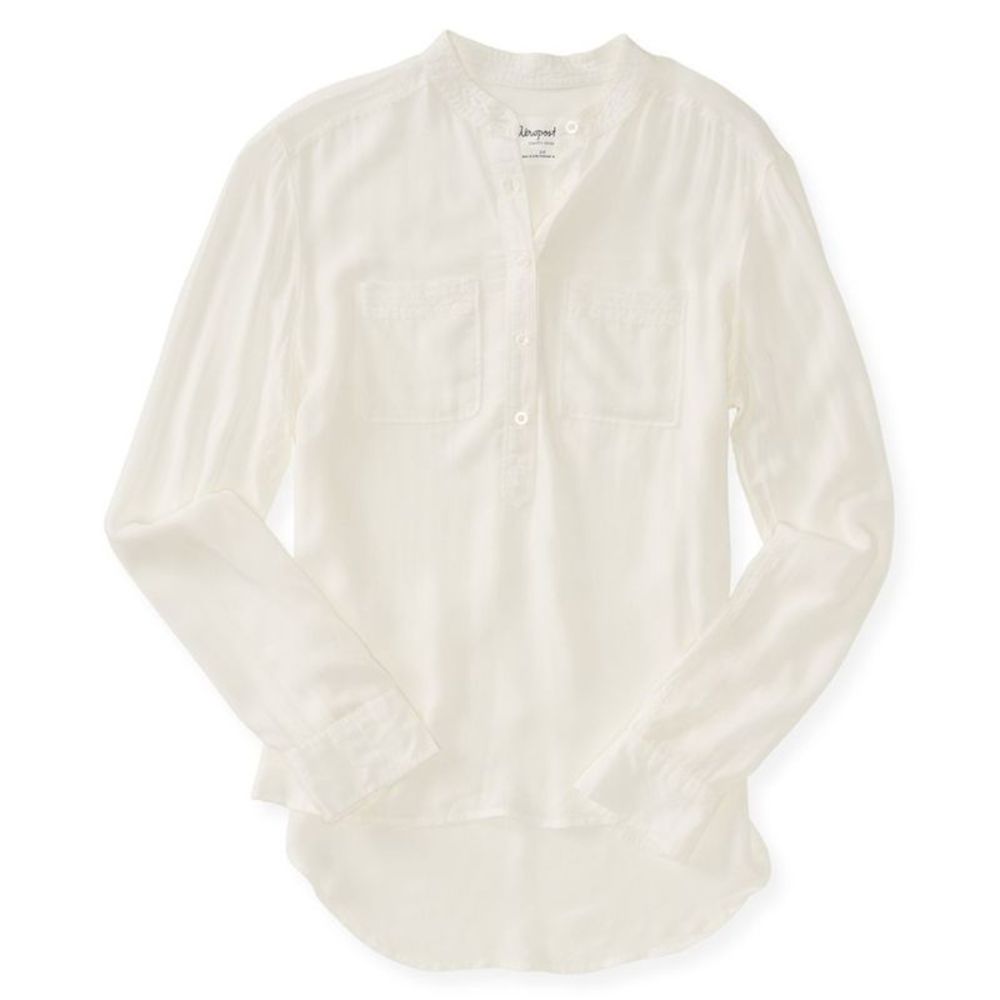 Aeropostale Womens Semi-sheer Henley Shirt, Off-White, NWT